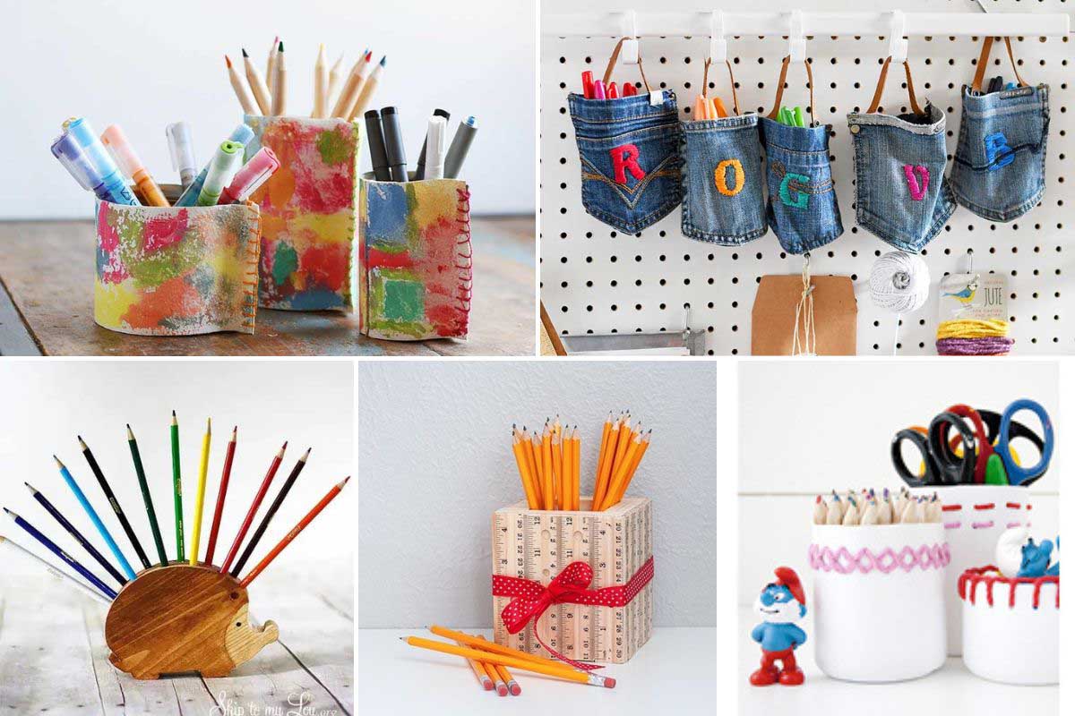 30+ DIY Pencil Holder Ideas You'll Want On Your Desk - Pillar Box Blue